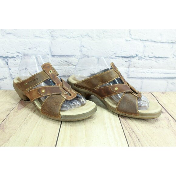 Merrell Luxe Mink Brown Strappy Leather Slip-on Wedge Slide Comfort Sandals Sz 8 - Picture 3 of 9